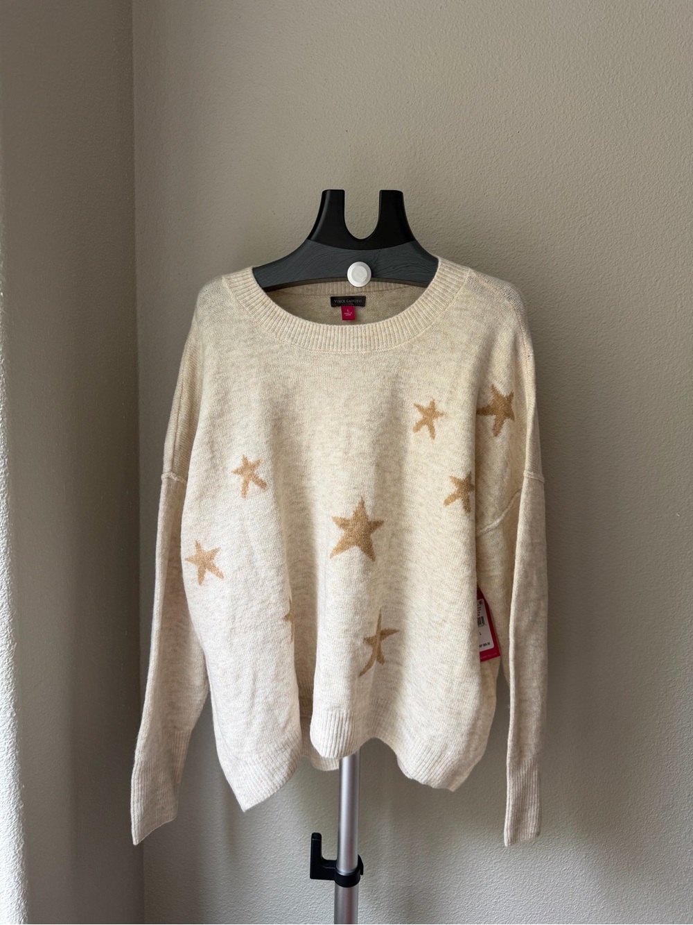 Vince Camuto Cream Sweater with Tan Star Motif